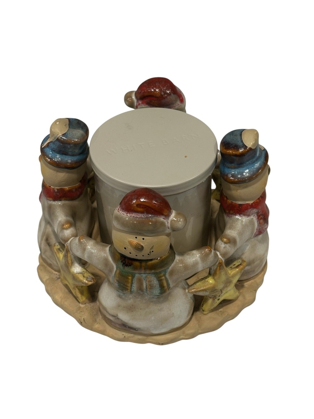 Kirklands Potters Garden II Circle Of Snowman Ceramic Candle Holder Ring VTG